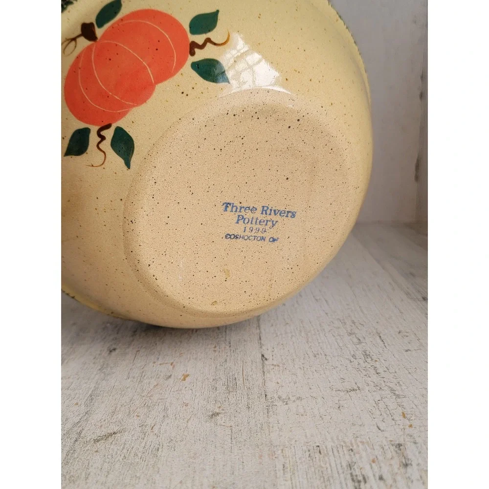 Three Rivers‎ orange pumpkin fall pottery bowl Halloween farm home